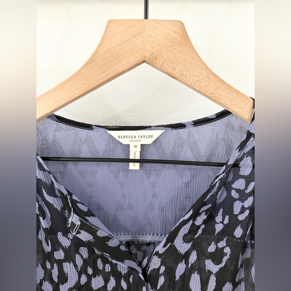 Rebecca Taylor long Sleeve Leopard Silk Blouse Black Size 10 - Picture 4 of 5